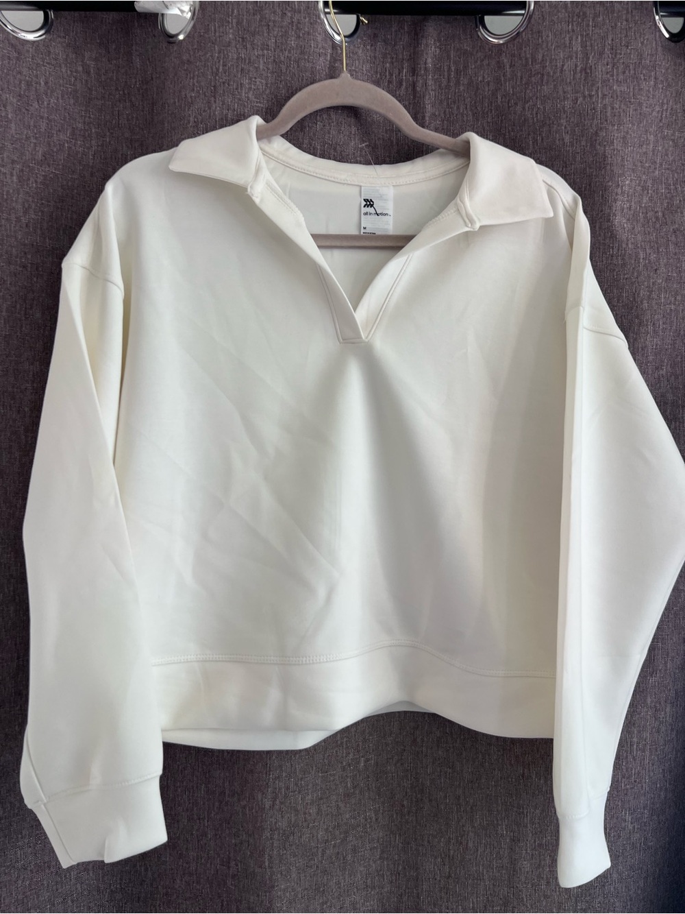 Women's Cream V-Neck Collared Pullover Top